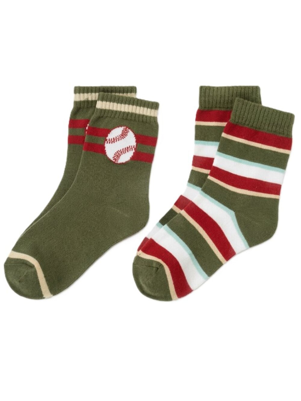 NEW Gymboree 2 Pack Crew Length Baseball Striped Reinforced Toe Pairs Socks NWT